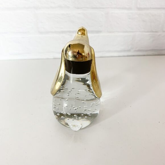 Vintage Clear Glass Paperweight Dog Controlled Bubbles with Gold Head Figurine - Picture 3 of 6